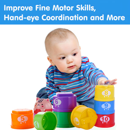 Wanonoo Stacking Cups Baby Toy Set, Nesting Stacking Toys for Toddlers 1-3 Montessori Toys for 1
