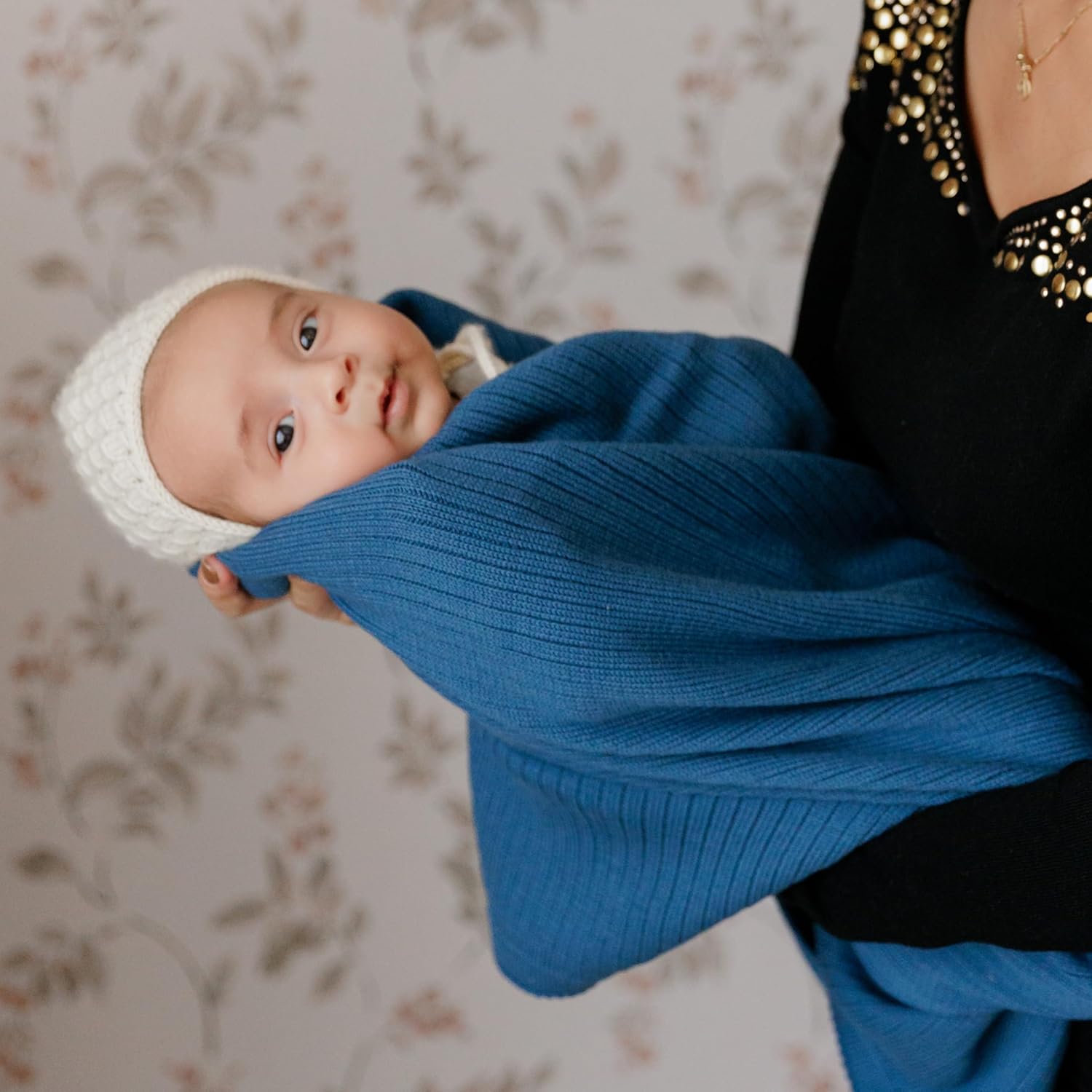 Organic Ribbed Swaddle Blanket for Boys & Girls - 100% Luxury Organic Soft Cotton Knit Warm Cozy