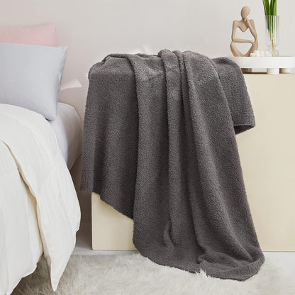 CYMULA Knit Throw Blanket for Couch Dark Grey-Super Soft Lightweight Plush Fuzzy Fluffy Cozy