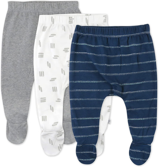 HonestBaby 3-pack Footed Pants Roomy Fit Pull on Bottoms 100% Organic Cotton for Infant Baby Boys, Girls, Unisex
