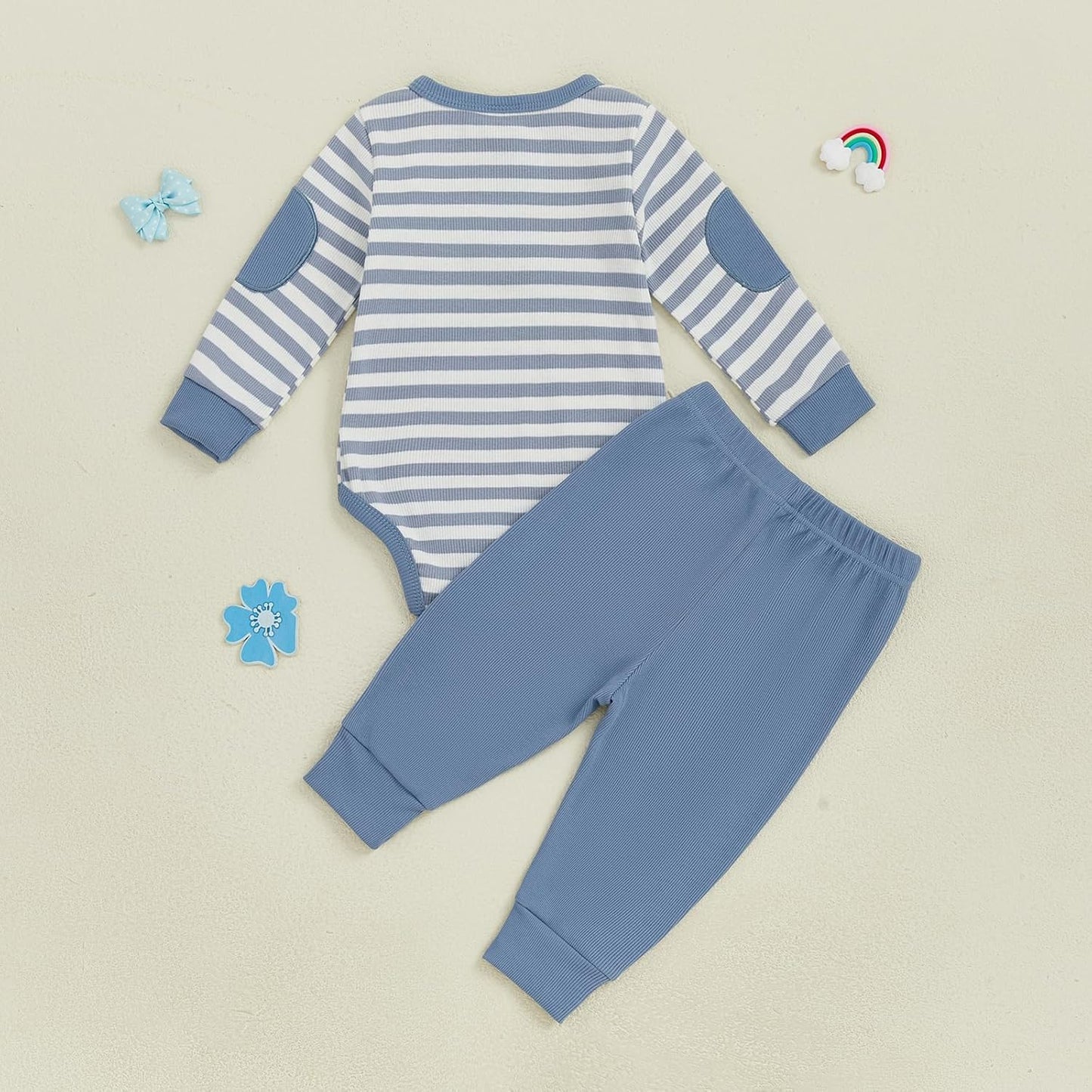 fhutpw Baby Boy Clothes 3 6 12 18 Months Ribbed Knitted Long Sleeve Romper and Pants Sets Newborn Fall Splicing Color Outfits