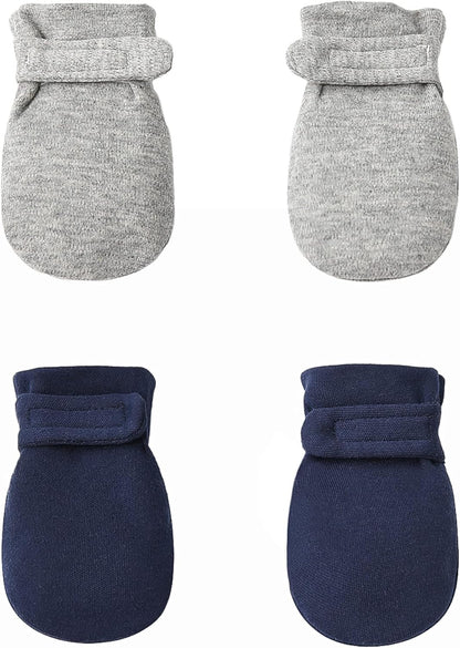 Newborn Baby No Scratch Mittens Stay On, 100% Cotton Breathable, Adjustable Infant Gloves for Baby Boys Girls Mittens
