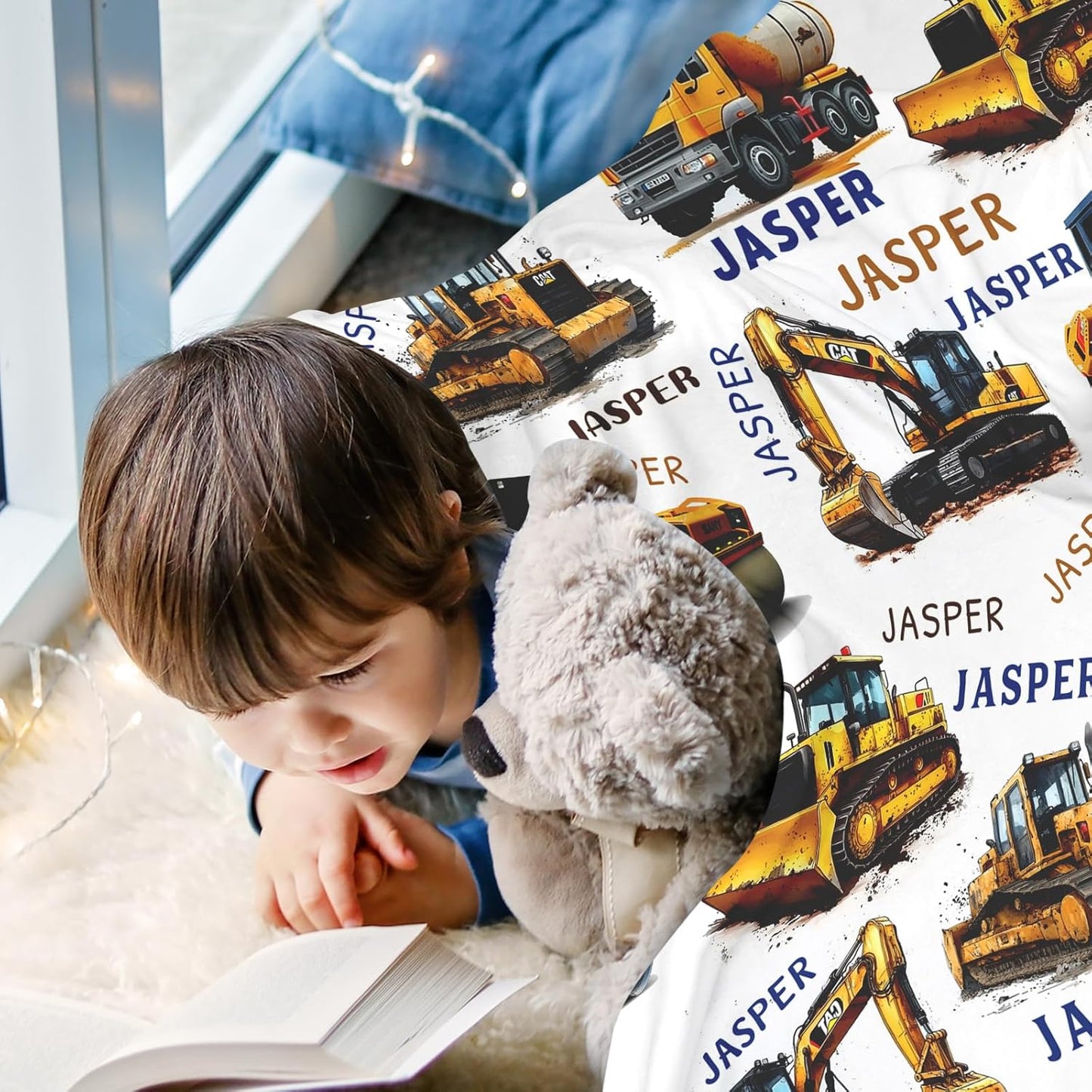 Ship Next Day, Personalized Truck Blanket - Printed in USA, Custom Name Blankets for Kids with