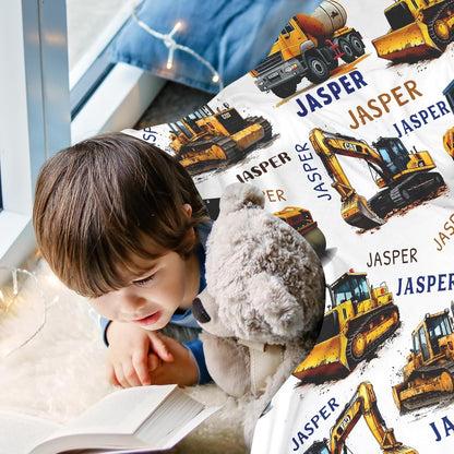 Ship Next Day, Personalized Truck Blanket - Printed in USA, Custom Name Blankets for Kids with