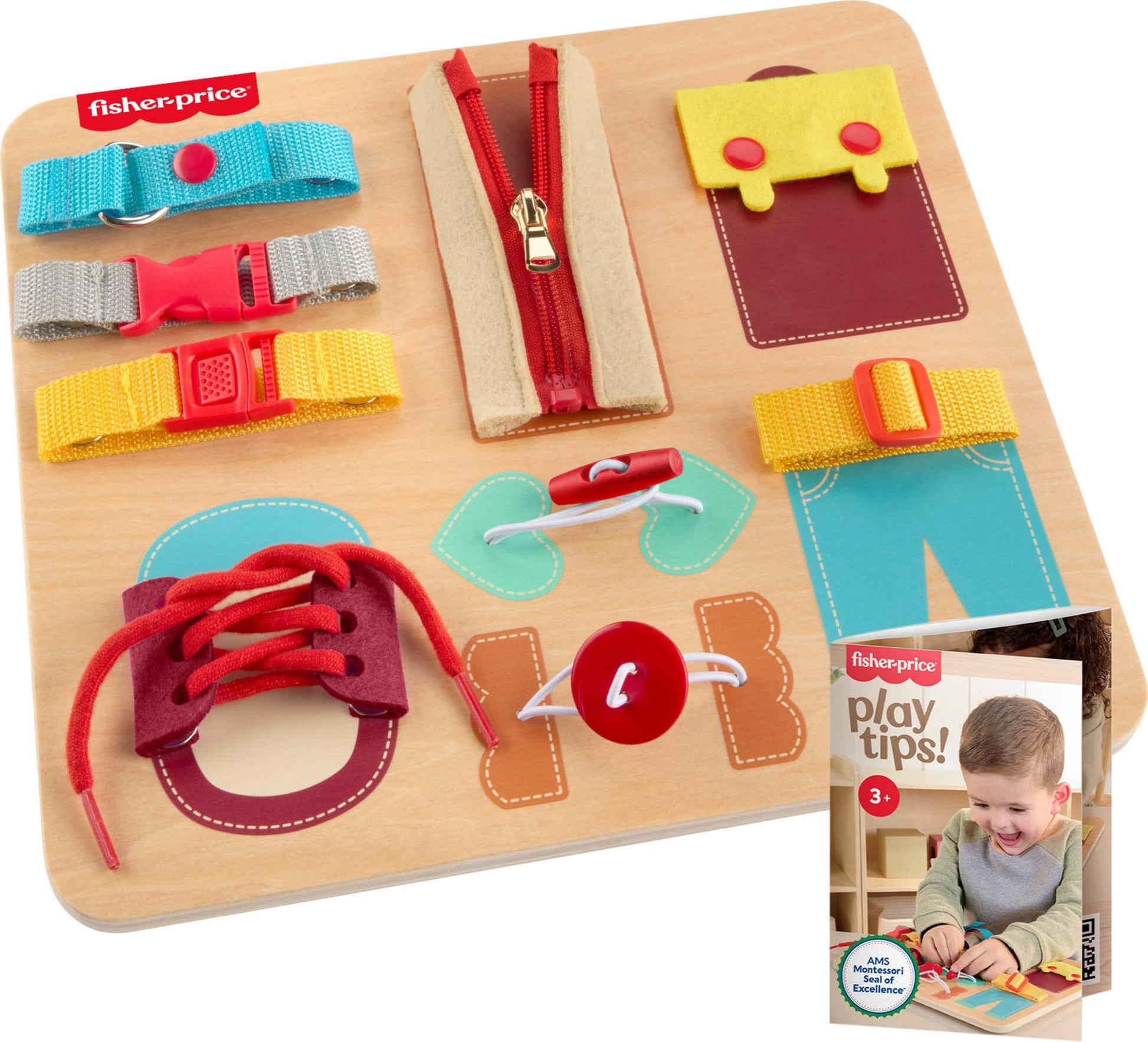 Fisher-Price Wood Montessori Dressing Board Busy Activity