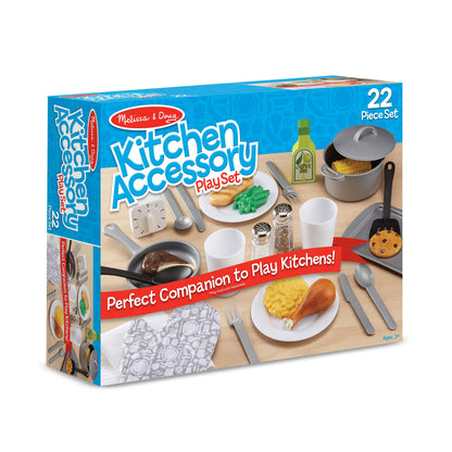 Melissa & Doug 22-Piece Play Kitchen Accessories Set with Play Food & Wooden Toys, Pot, Pans