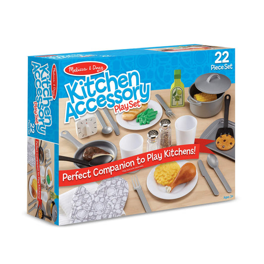Melissa & Doug 22-Piece Play Kitchen Accessories Set with Play Food & Wooden Toys, Pot, Pans