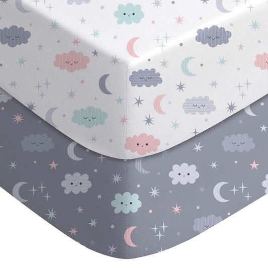 Yoofoss Pack and Play Sheets Fitted, Mini Crib Sheets 2-Pack for Pack N Play Mattress, Stretchy
