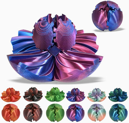 3D Printed Gear Ball, Gear Sphere Fidget Toy Stress Relif Toy for ADHD, Anxiety Relaxing Toy for Adults at Work/Study/Travel, Twisted Blue-Purple