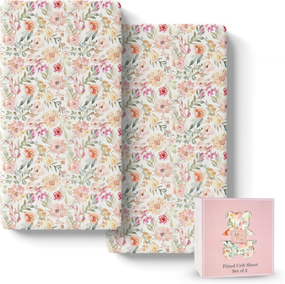 Baby Girls Crib Sheets | 2 Pack Floral Ultra-Soft Bedding for Crib Mattress and Toddler Beds