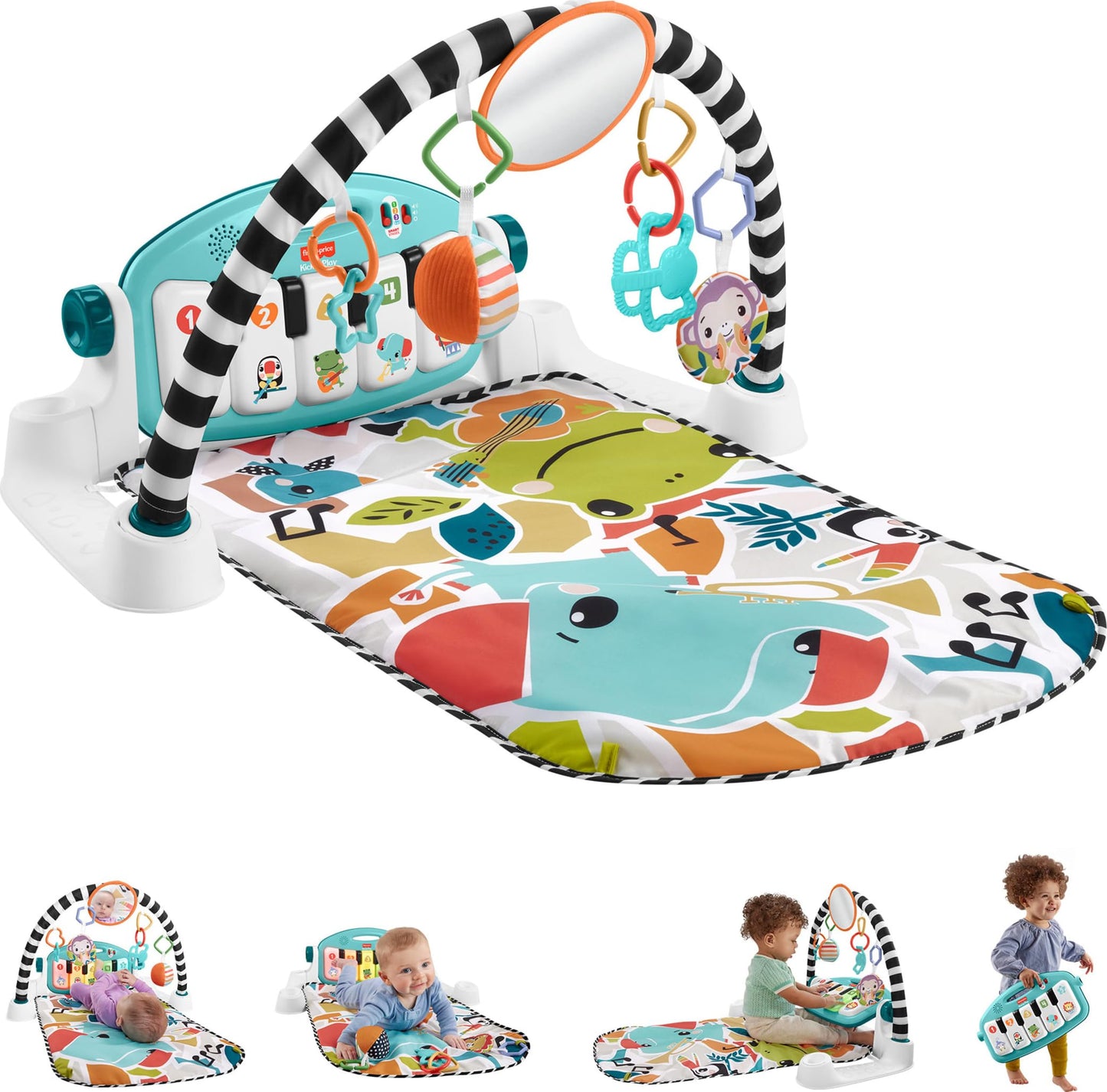 Fisher-Price Baby Playmat Glow and Grow Kick & Play Piano Gym, Blue Musical Learning Toy with