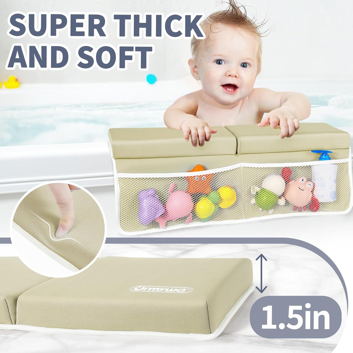 URMYWO Bath Kneeler and Elbow Rest Pad Set - 1.5" Thick Baby Bath Kneeler Pads with Toys Organizer
