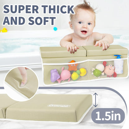 URMYWO Bath Kneeler and Elbow Rest Pad Set - 1.5" Thick Baby Bath Kneeler Pads with Toys Organizer