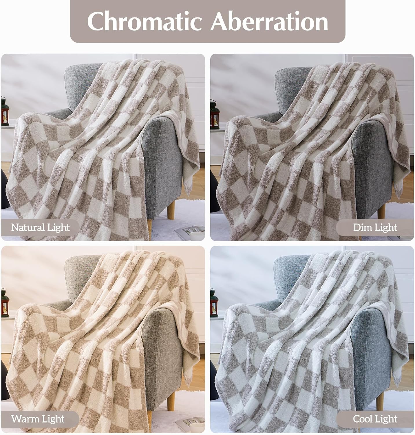 WRENSONGE Checkered Throw Blanket, Taupe Soft Cozy Fluffy Warm Hand Made Throw Blankets for Couch