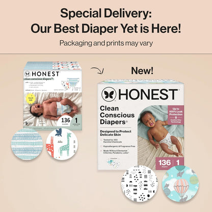 The Honest Company Clean Conscious Diapers for Delicate Skin | Up to 100% Leakproof |
