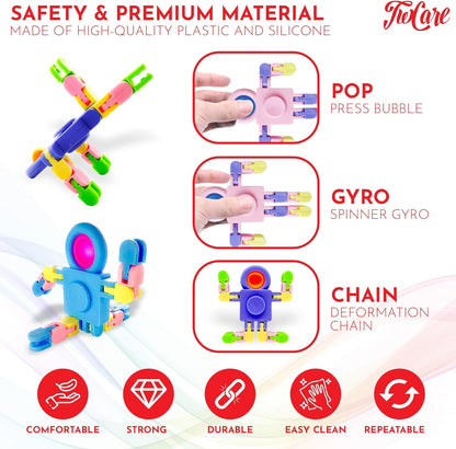 12 Pack Pop Fidget Spinners Party Favors Supplies Prizes for Kids Adults,Sensory Fidget Toys Deformable DIY Chain for Its Stress Relief Easter Basket fillers Goodie Bag Stuffers Birthday Gifts
