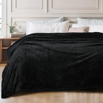 Exclusivo Mezcla Fleece Queen Blankets for Bed, Soft and Cozy Blankets for Women Men Girls Kids, Suitable for All Seasons, Black,90x90 Inches