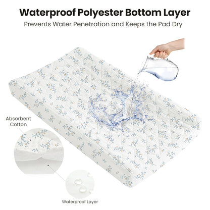 Konssy Waterproof Muslin Changing Pad Cover 2 Pack, Quilted Cotton Fitted Diaper Changing Table Cover, Soft Changing Pad Sheets for Girls Boys (Blue Gingham Blossom)