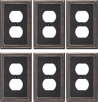 6-Pack Duplex Outlet Cover Plate, Aged Bronze Metal Wall Plates for Electrical Outlets, 1 Gang Receptacle Light Switch Cover, Pearls Decorative Switch Plates and Outlet Covers