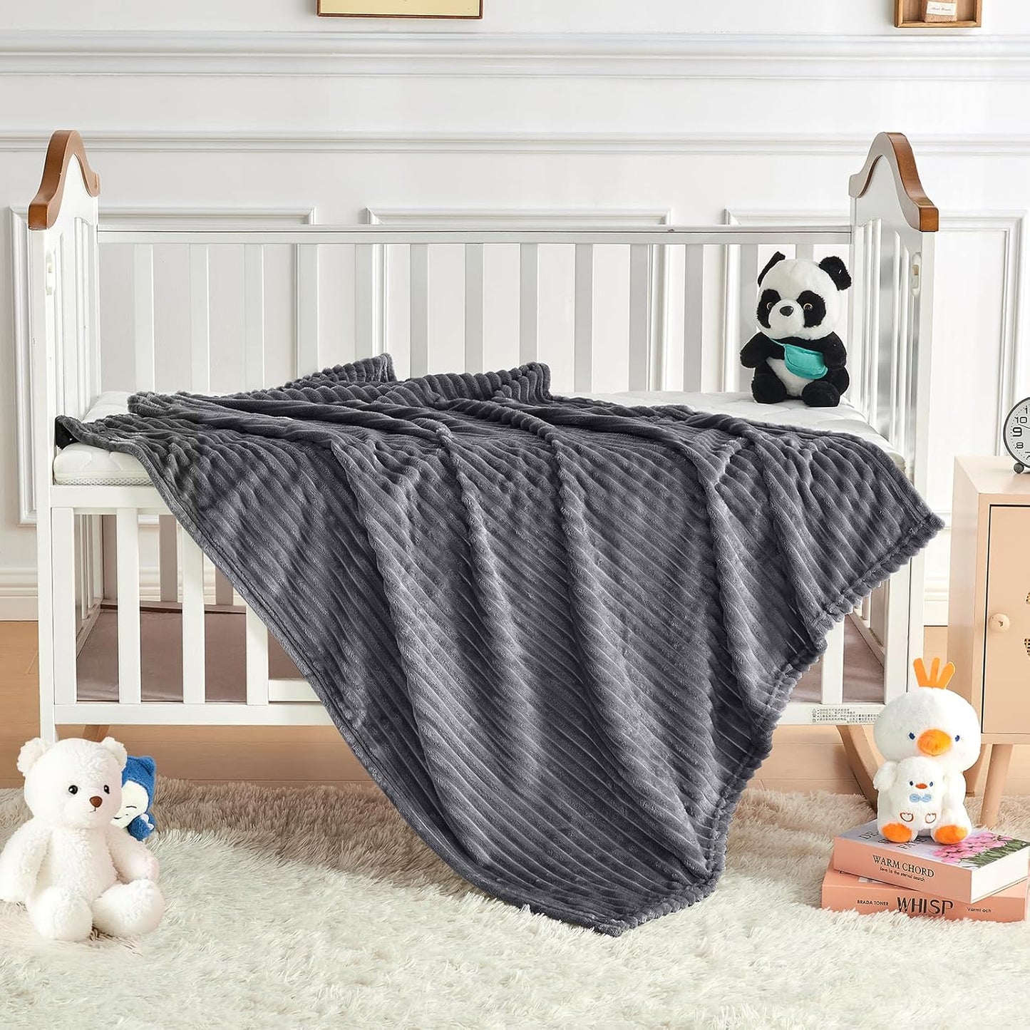 Soft Fleece Baby Blanket Ultra Cozy Grey Baby Blankets for Boys Warm and Lightweight Infant Toddler