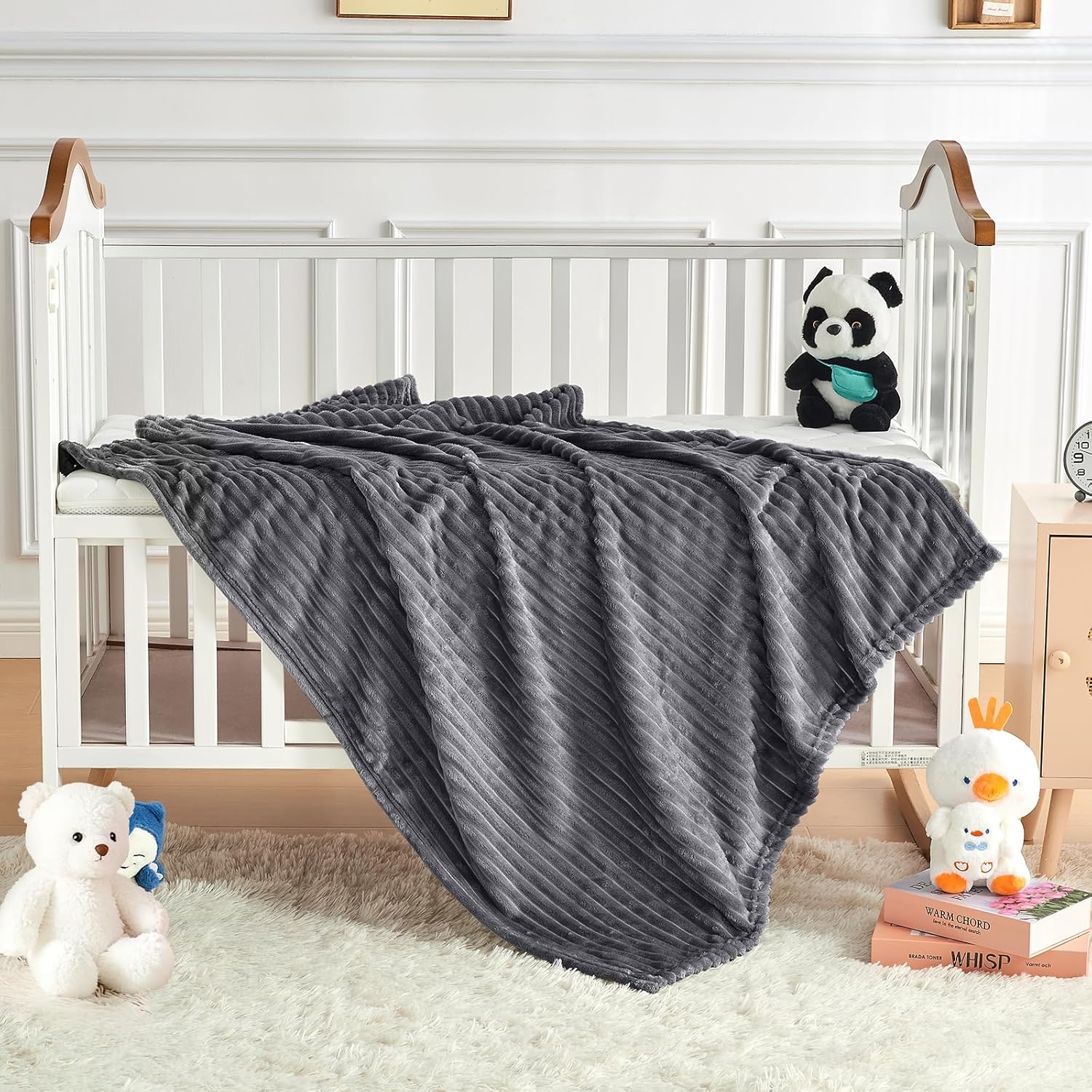 Soft Fleece Baby Blanket Ultra Cozy Grey Baby Blankets for Boys Warm and Lightweight Infant Toddler
