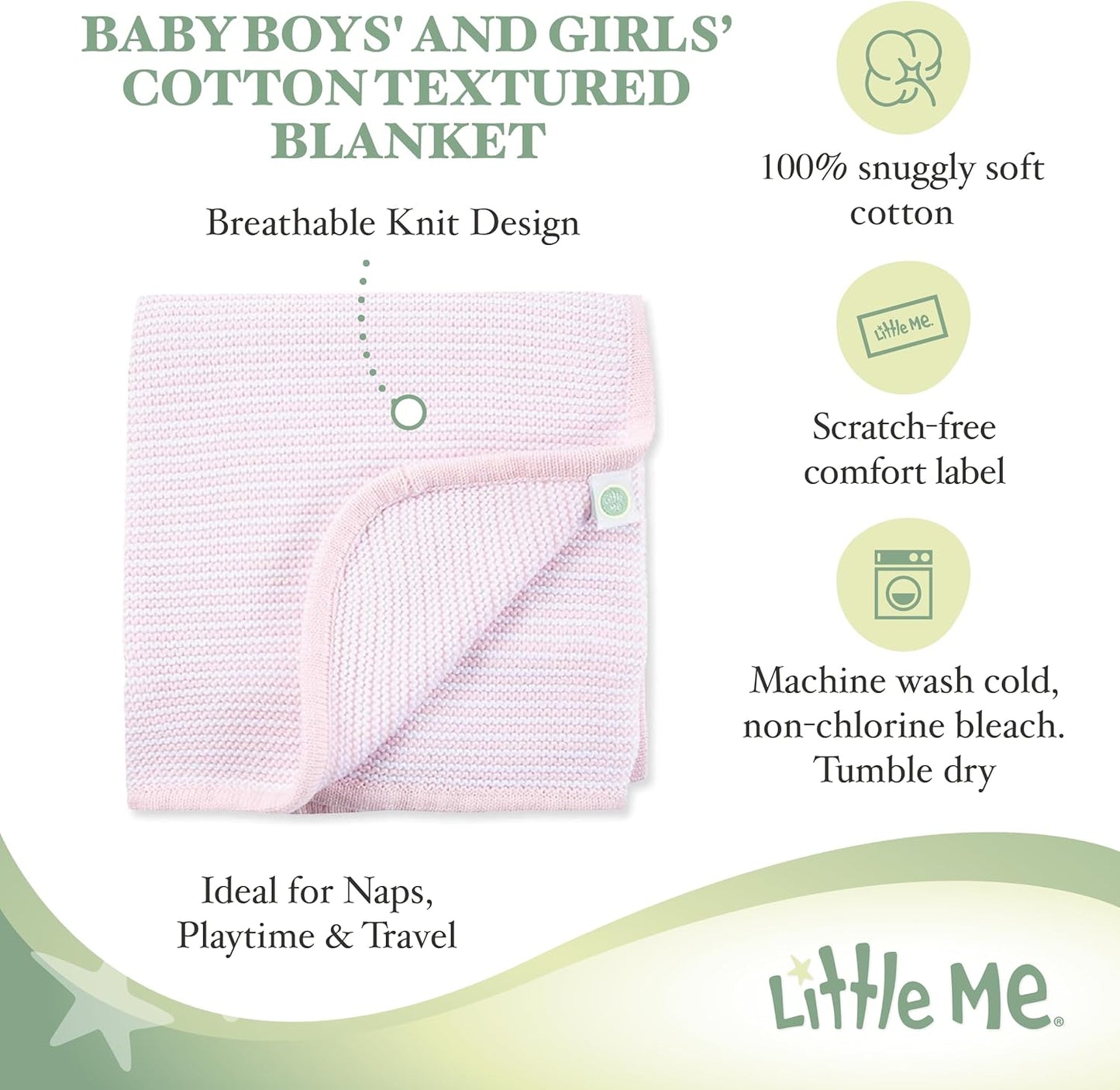 Little Me Knit Baby Blanket – 100% Soft Cotton, Snuggly and Breathable, Perfect as a Swaddle