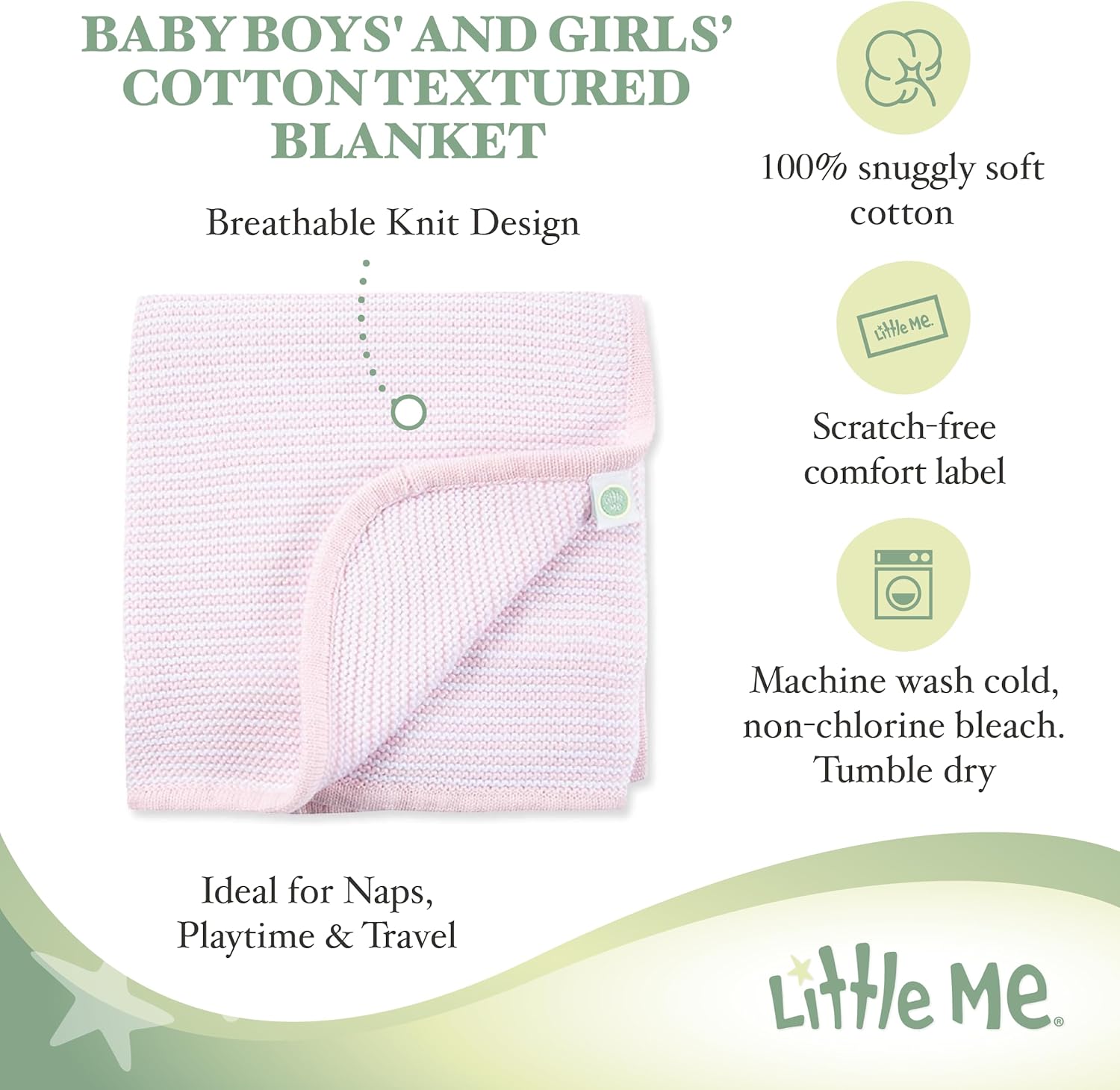 Little Me Knit Baby Blanket – 100% Soft Cotton, Snuggly and Breathable, Perfect as a Swaddle