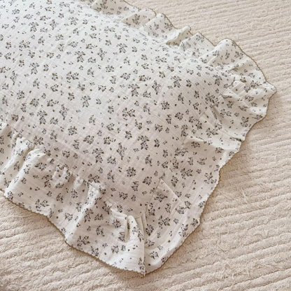BuLuTu Gauze Muslin Pillow Cases for Toddler Girls Boys Soft Breathable Pillowcase Crib Size, 14"x20", 1 pc, Blue Floral Small Pillow Cover for Travel/Daycare/Nursery Decor, Enveloped Closure