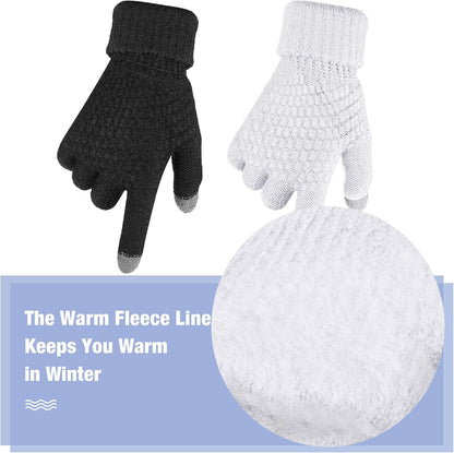 Geyoga 2 Pairs Women's Winter Touch Screen Gloves Soft Warm Fleece Lined Knit Elastic Cuff Winter Texting Gloves