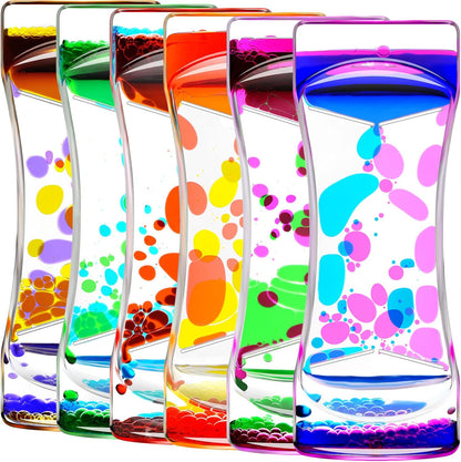 Liquid Motion Bubbler Set of 6 Different Rainbow Colors for Sensory Toys, Fidget Timers Liquid Toy for Home Office, Oil Drop Water Hourglass Desk Toys with Gift Box