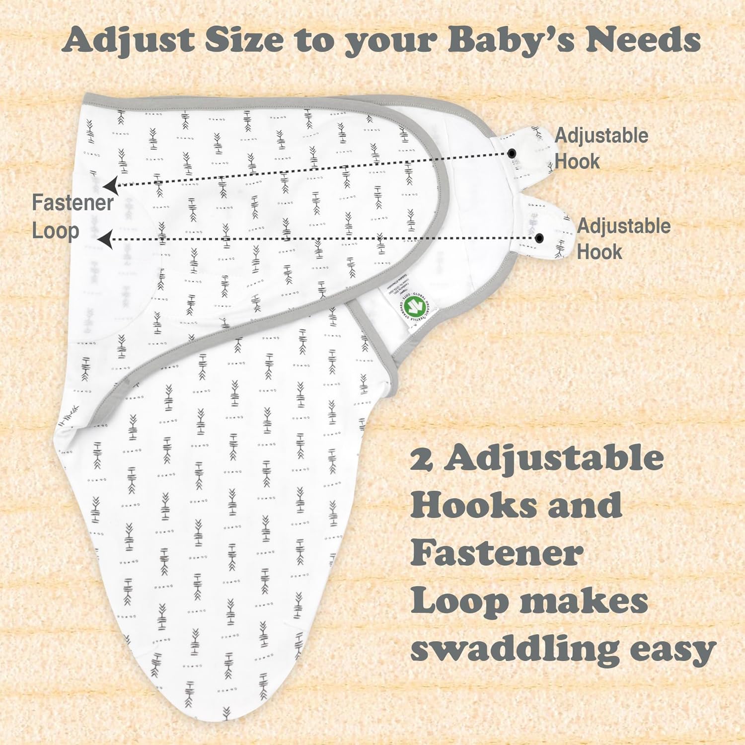 Baby Swaddle Blanket 3-Pack – Organic Cotton Adjustable Swaddle Wrap for Newborns 0-3 Months
