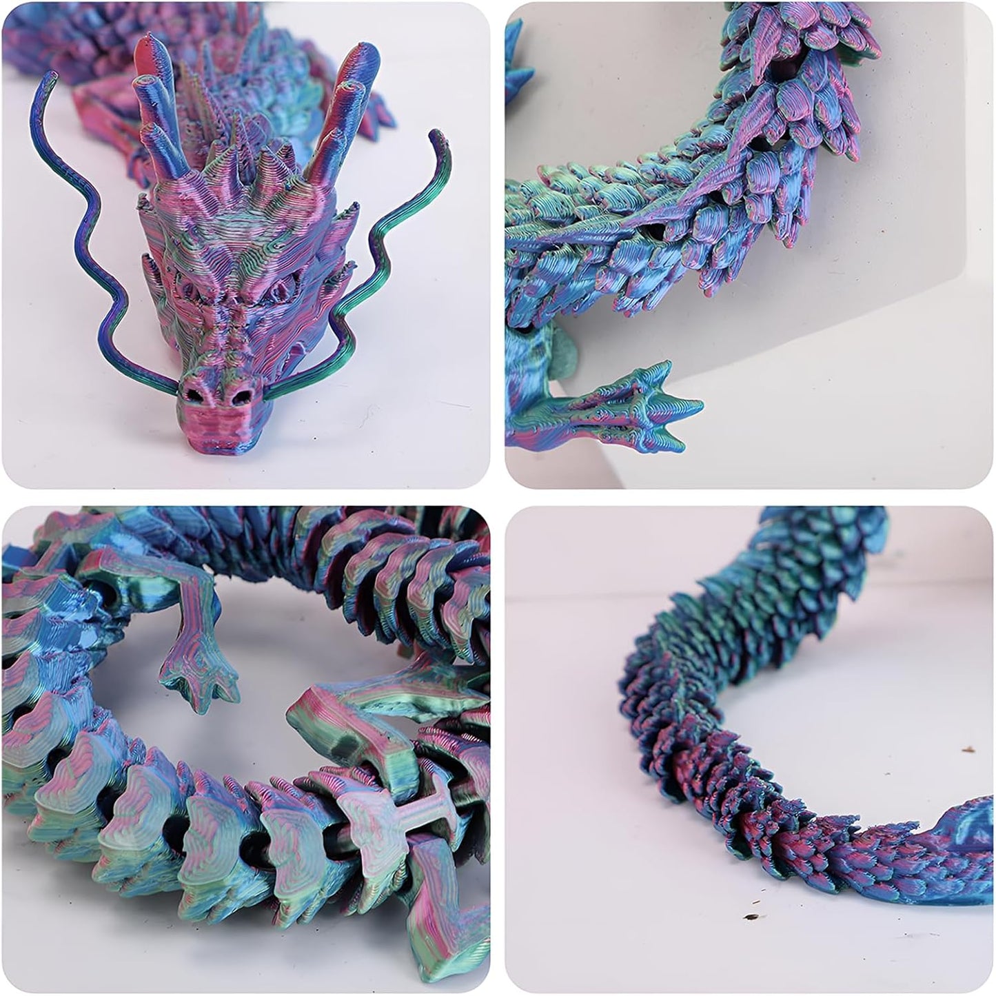 3D Printed Dragon Fidget Toy, 18in Surprise Mystery Dragon, Crystal Dragon Fidget Toy, Articulated Pye Dragon Fish/Display Cabinet/Home/Office Desktop Decor (Peach Pink Matte)