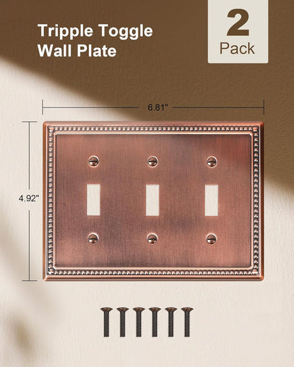 2-Pack Triple Toggle Light Switch Cover Plate, Pearls Decorative Switch Plate Covers, Antique