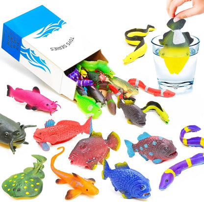 10PCS Sea Animal Figurines Bath Toys, Color Changing Ocean Fish Toys, Stretchy Realistic Animal