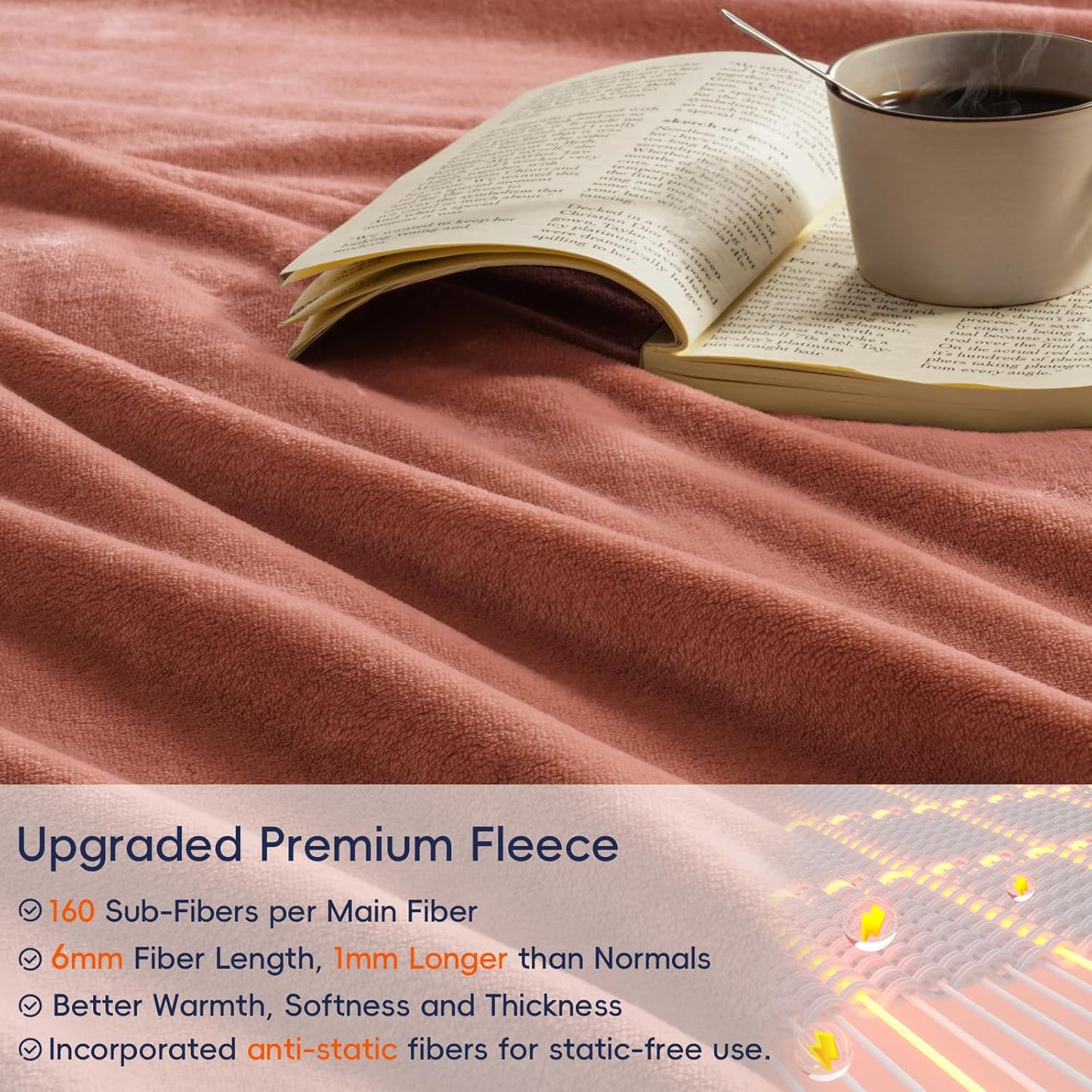 PHF Ultra Soft Fleece Blanket King Size, No Shed No Pilling Luxury Plush Cozy 300GSM Lightweight