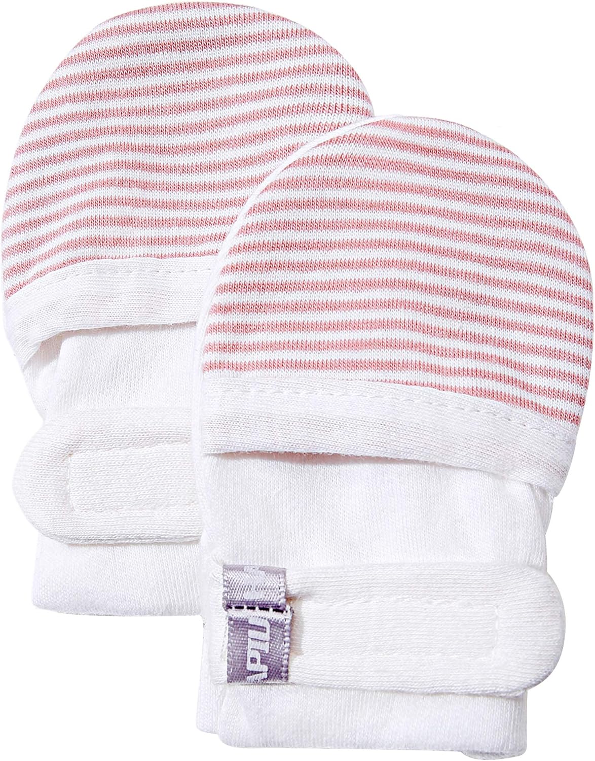 HAPIU Baby No Scratch Mittens Stay On, 100% Cotton Breathable, Adjustable Infant Gloves for Boys Girls, Newborn - 12 M