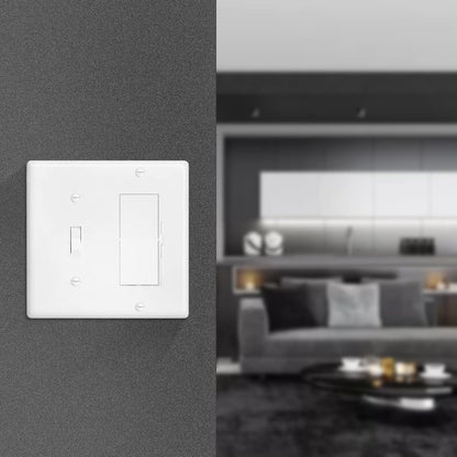 Decorator Wall Plate Light 1-Toggle/1-Decorator Combination Switch Plate Outlet Cover,Unbreakable Polycarbonate Thermoplastic, White (10-Pack, Decorator/Toggle-White)