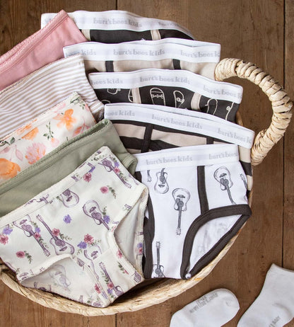 Burt's Bees Baby Toddler Girls' Underwear Set of 5 - Solids, Stripes,Prints, Tag-Free with Sizes for 2T to 8 Years Old