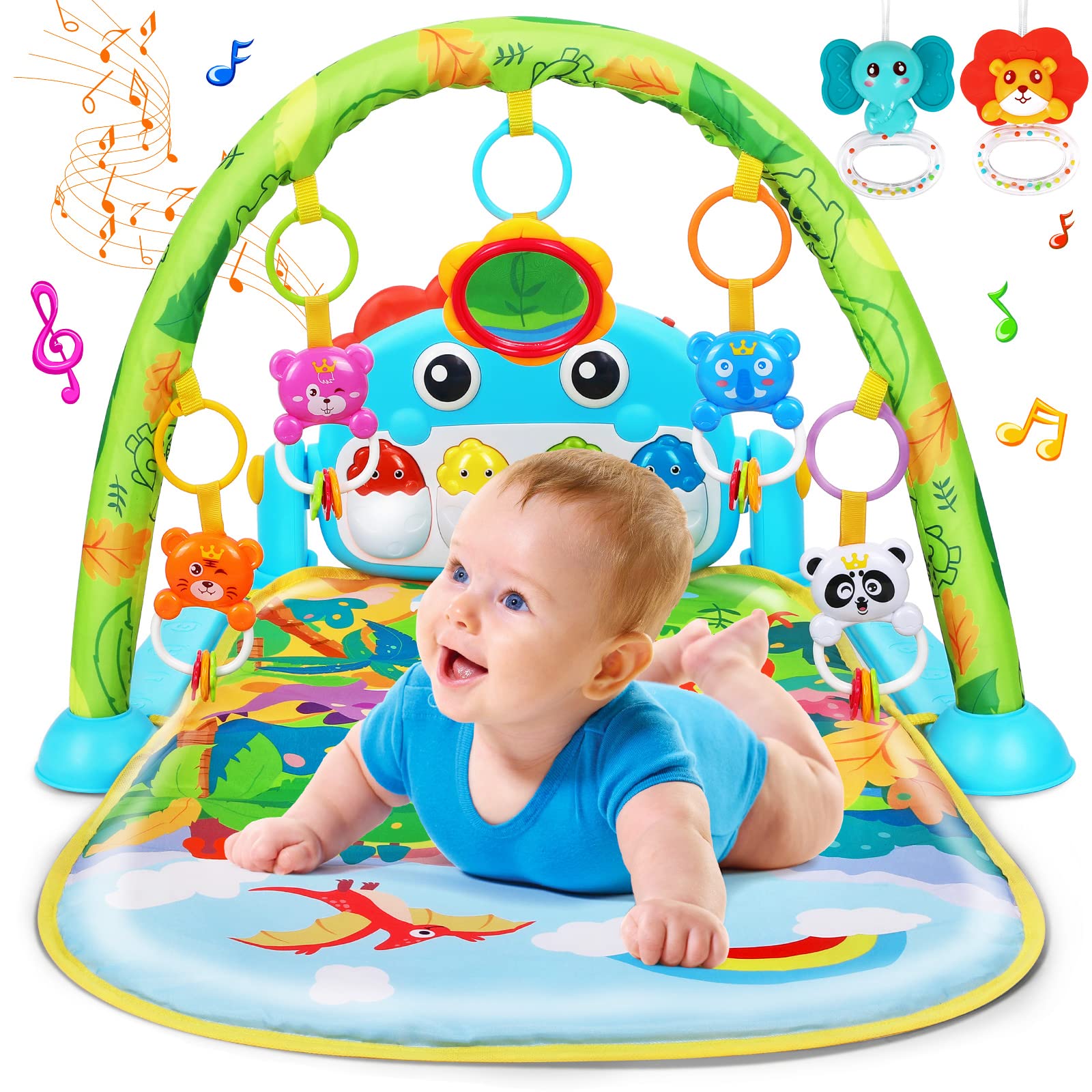 UMIKU Baby Gym Play Mat Baby Gifts Tummy Time Mat Activity Center, Dinosaur