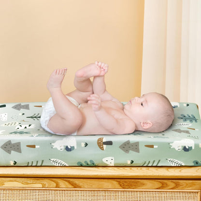 TILLYOU Changing Pad Cover Set in Soft Jersey Material - Fits 32"/34''x16 Contoured Pad for Babies, Jungle Walk and White Stripes