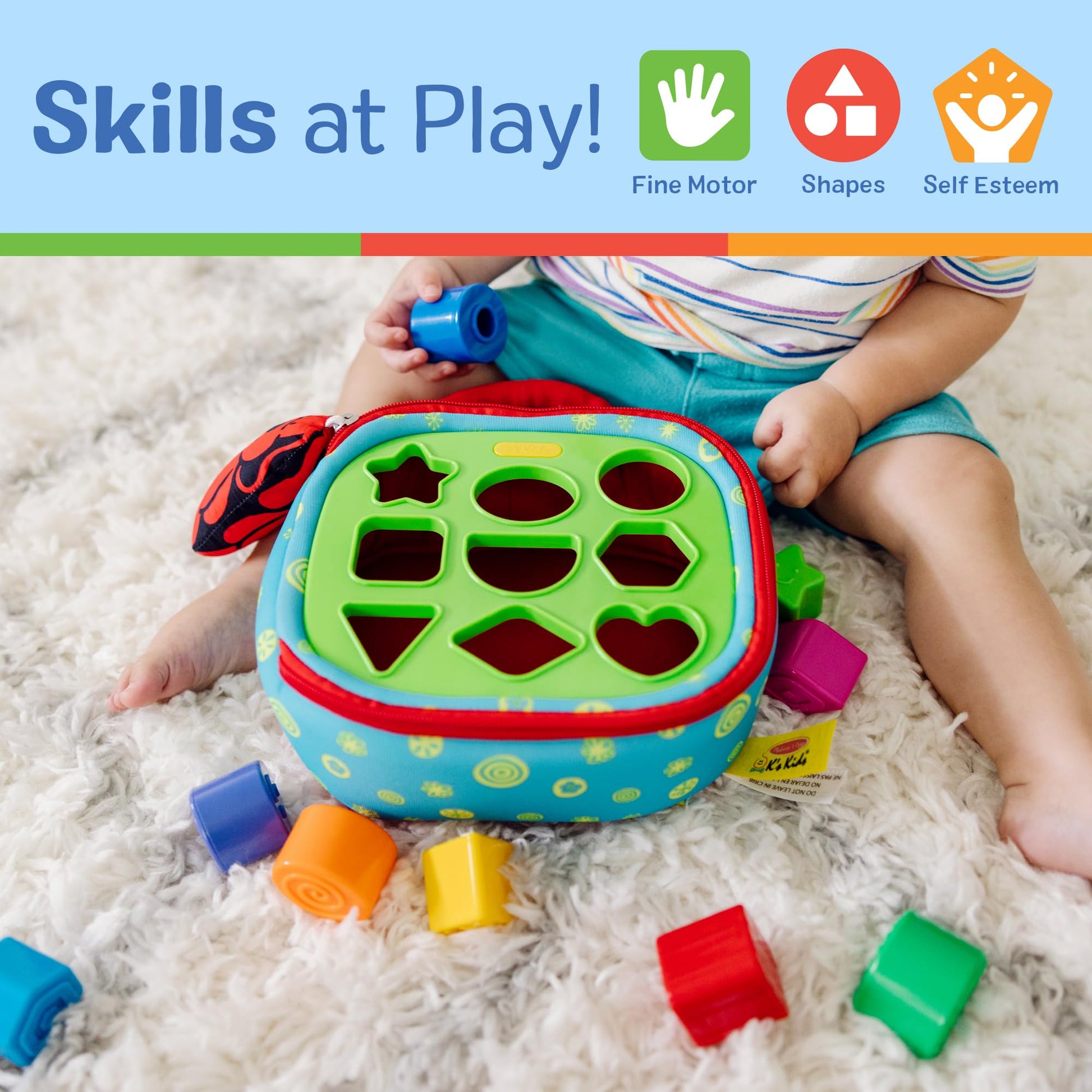 Melissa & Doug K’s Kids Take-Along Shape Sorter, 9 Textured Building Blocks & Soft Sensory Activity