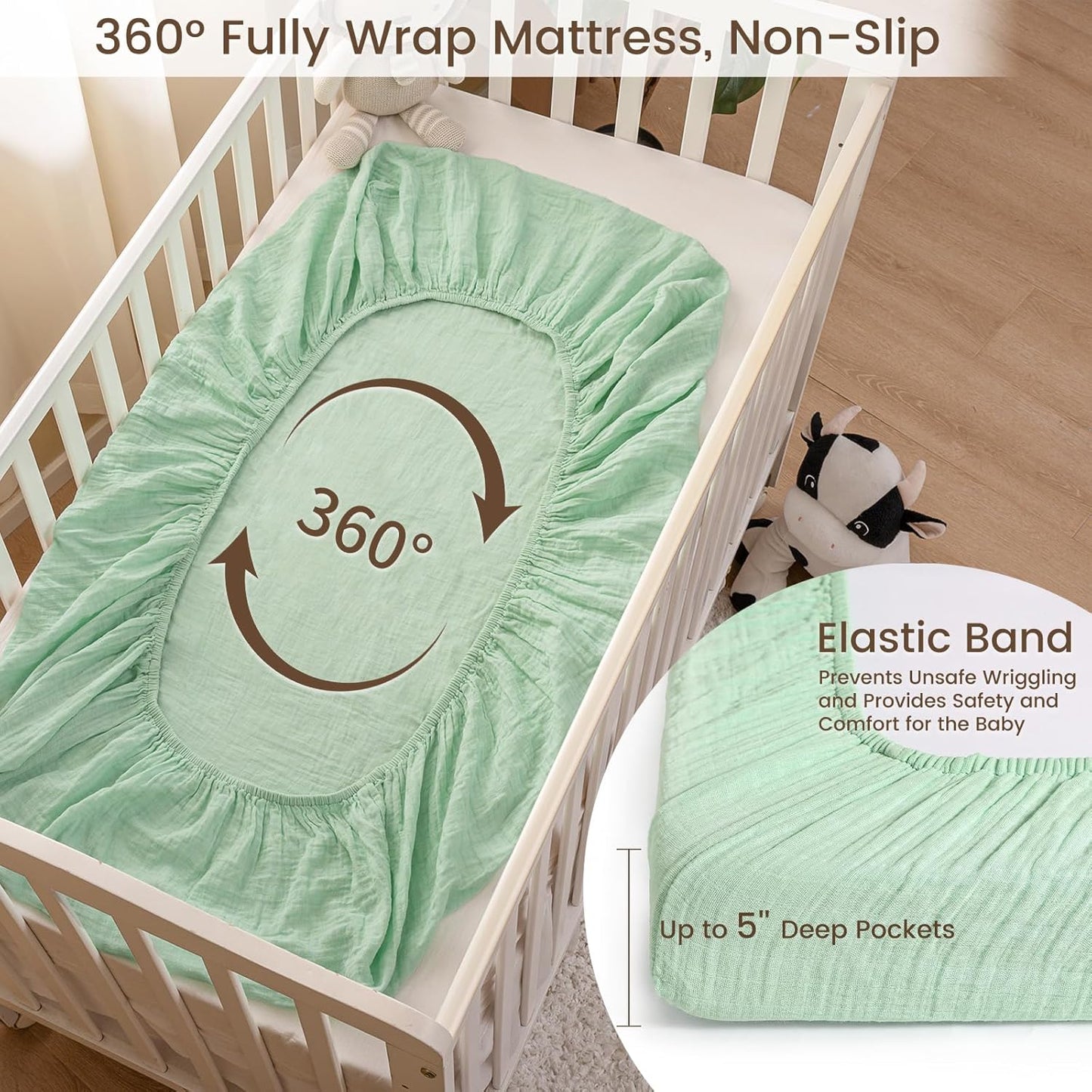david's kids Muslin Mini Crib Sheets, 2 Pack Cotton Pack N Play Sheets for Boys Girls Neutral, Soft
