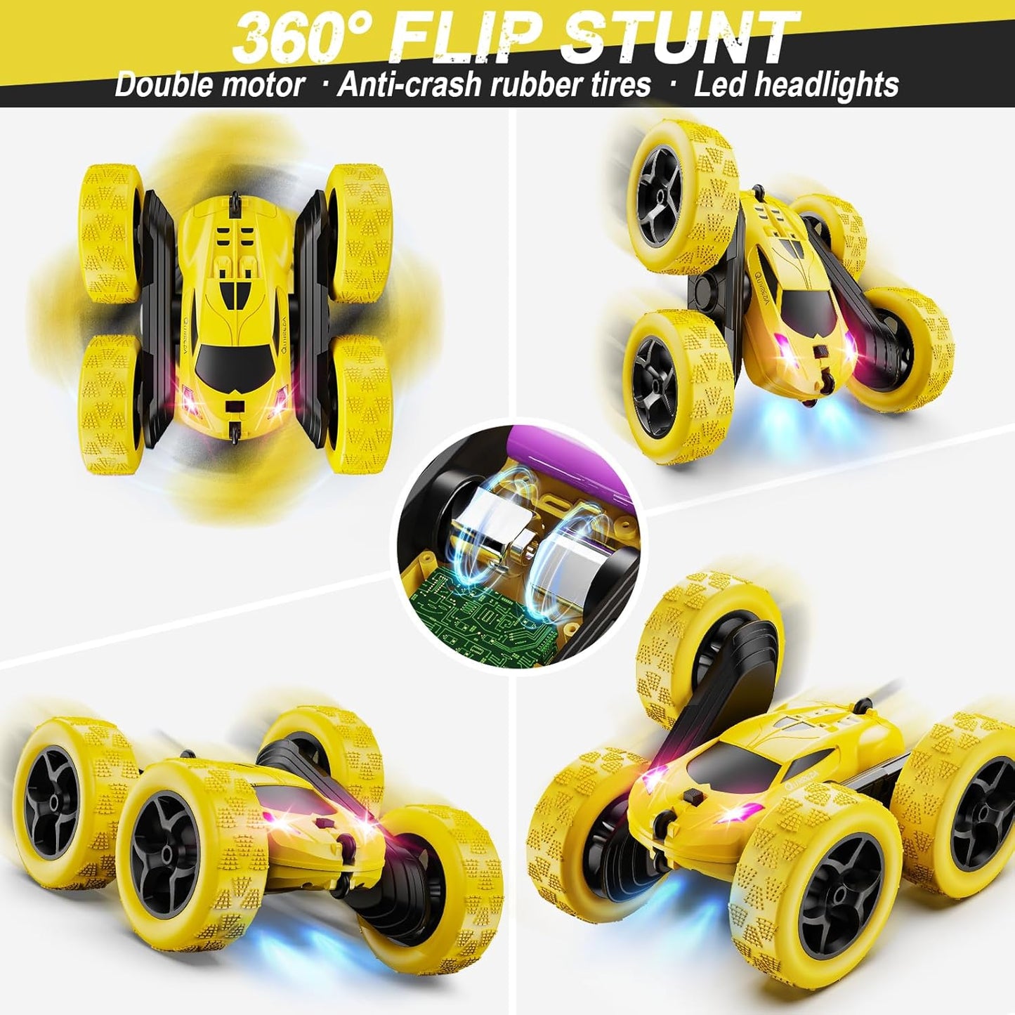 Remote Control Car,RC Car Toys for 6-12 Year Old Boys, Off Road RC Stunt Car 4WD 360° Rotating Remote Control Car for Kids, Boys Girls Gifts for Birthday, Christmas Yellow