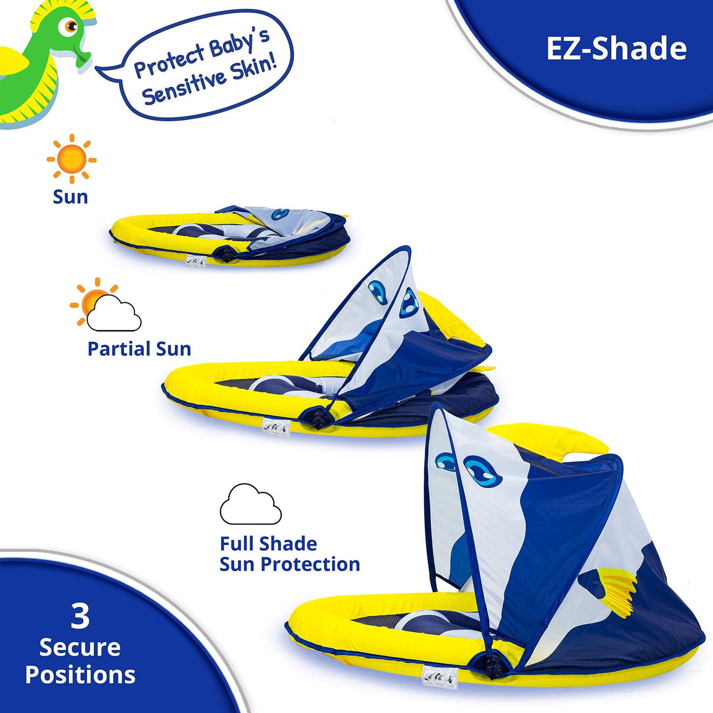 SwimSchool Deluxe Baby Float with Adjustable Canopy - 6-24 Months - Baby Swim Float with Splash &