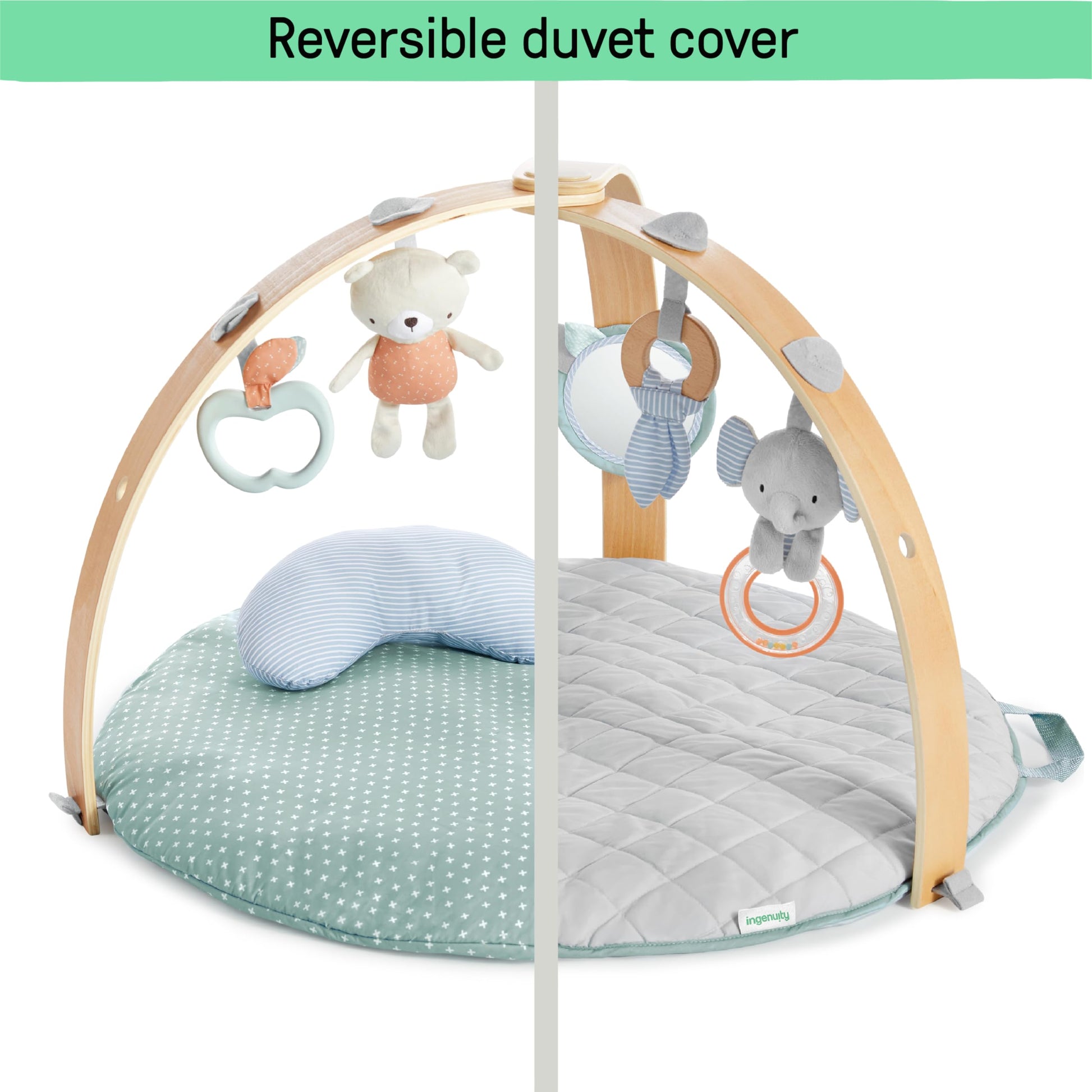 Ingenuity Cozy Spot Reversible Duvet Activity Gym & Play Mat with Wooden Toy bar - Loamy, Newborn
