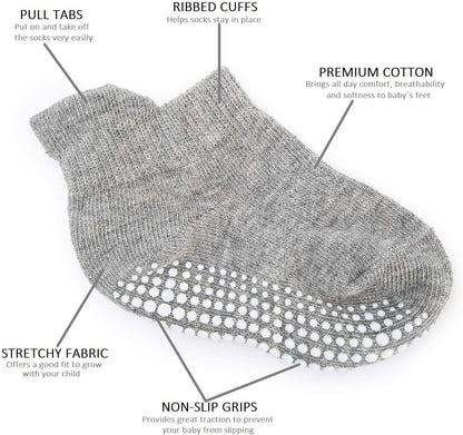 Zaples Baby Non Slip Grip Ankle Socks with Non Skid Soles for Infants Toddlers Kids Boys Girls