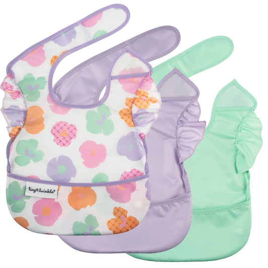 Tiny Twinkle Mess-Proof Baby Bib - Waterproof Bib for Baby Girl - Machine Washable - Adjustable