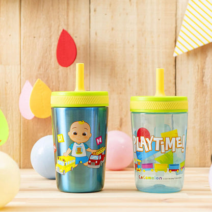 Zak Designs CoComelon Kelso Tumbler Set, Leak-Proof Screw-On Lid with Straw, Bundle for Kids