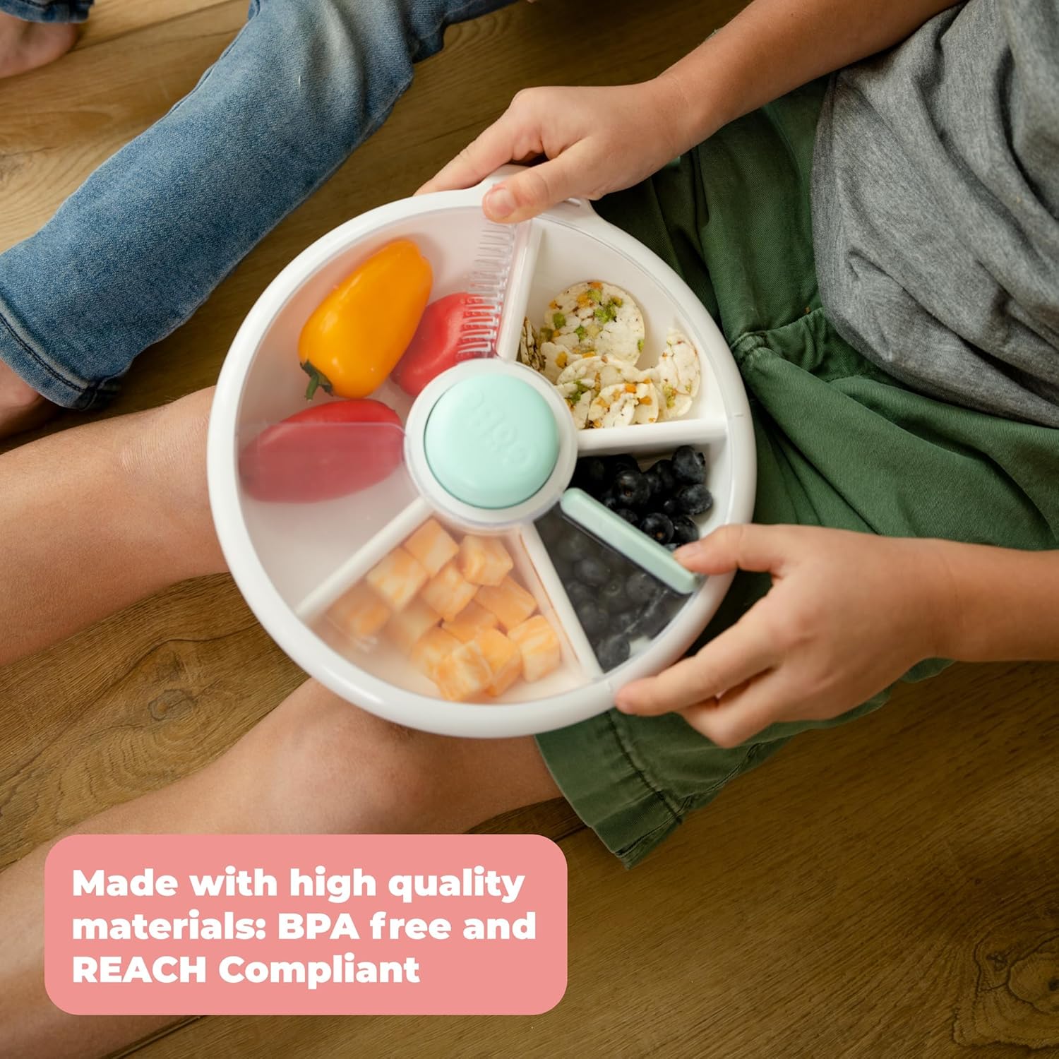 GoBe Kids Large Snack Spinner Slide Bundle with Hand Strap and Sticker Sheet - Reusable Snack