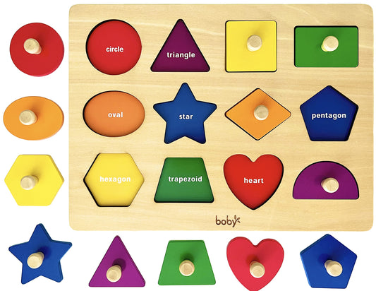 Dailyfunn Montessori Toy Shape Peg Puzzles Baby Puzzle 12-18-24 Months with Knob for